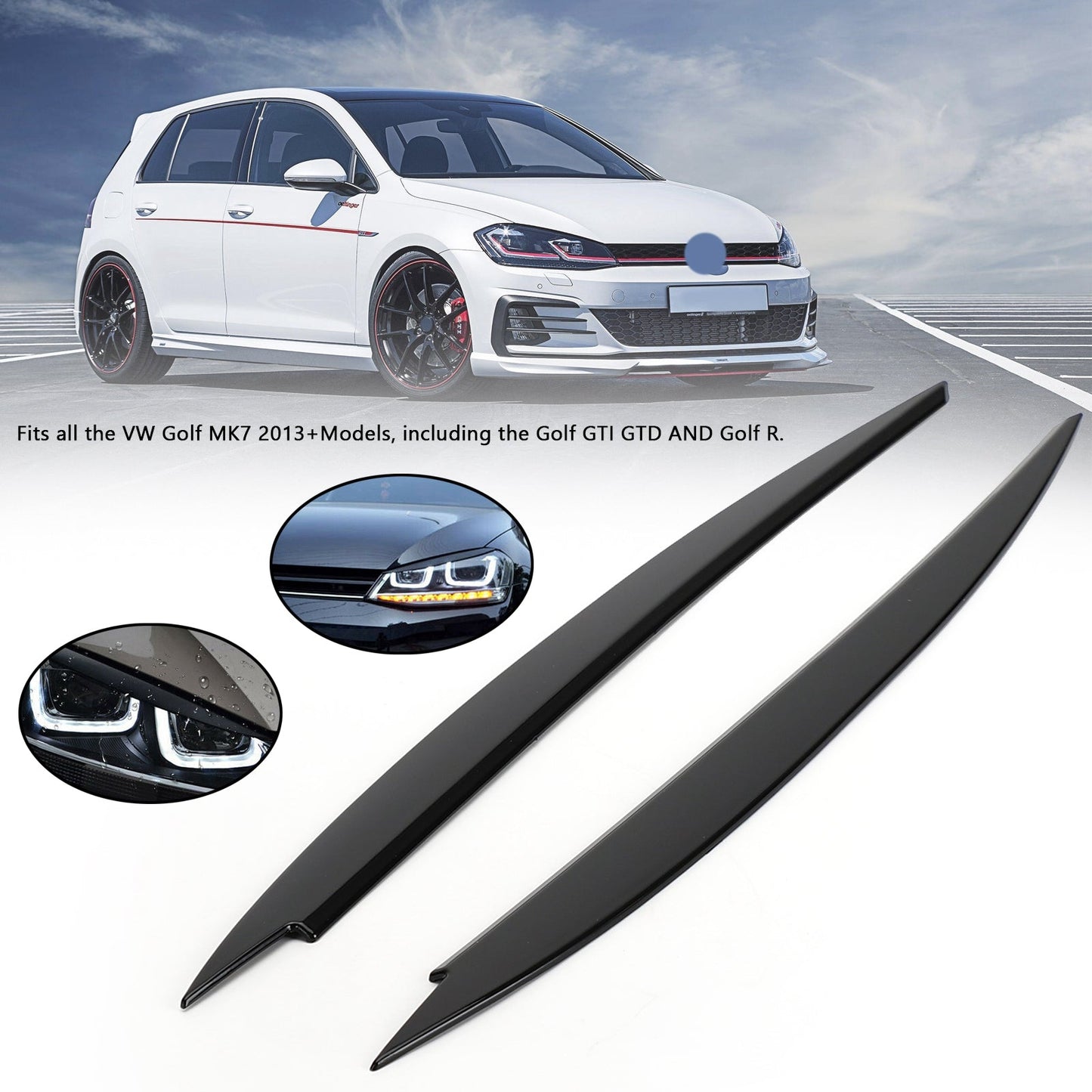 2013-2019 Golf MK7 Golf R GTI GTD VW Front Headlight Eyelid Eyebrow Cover Trim Black