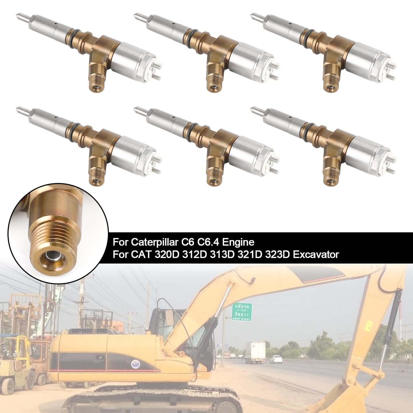 Inyectores de combustible para excavadoras CAT 320D, 312D, 313D, 321D y 323D (6 unidades, 3264700, 10R-7675)