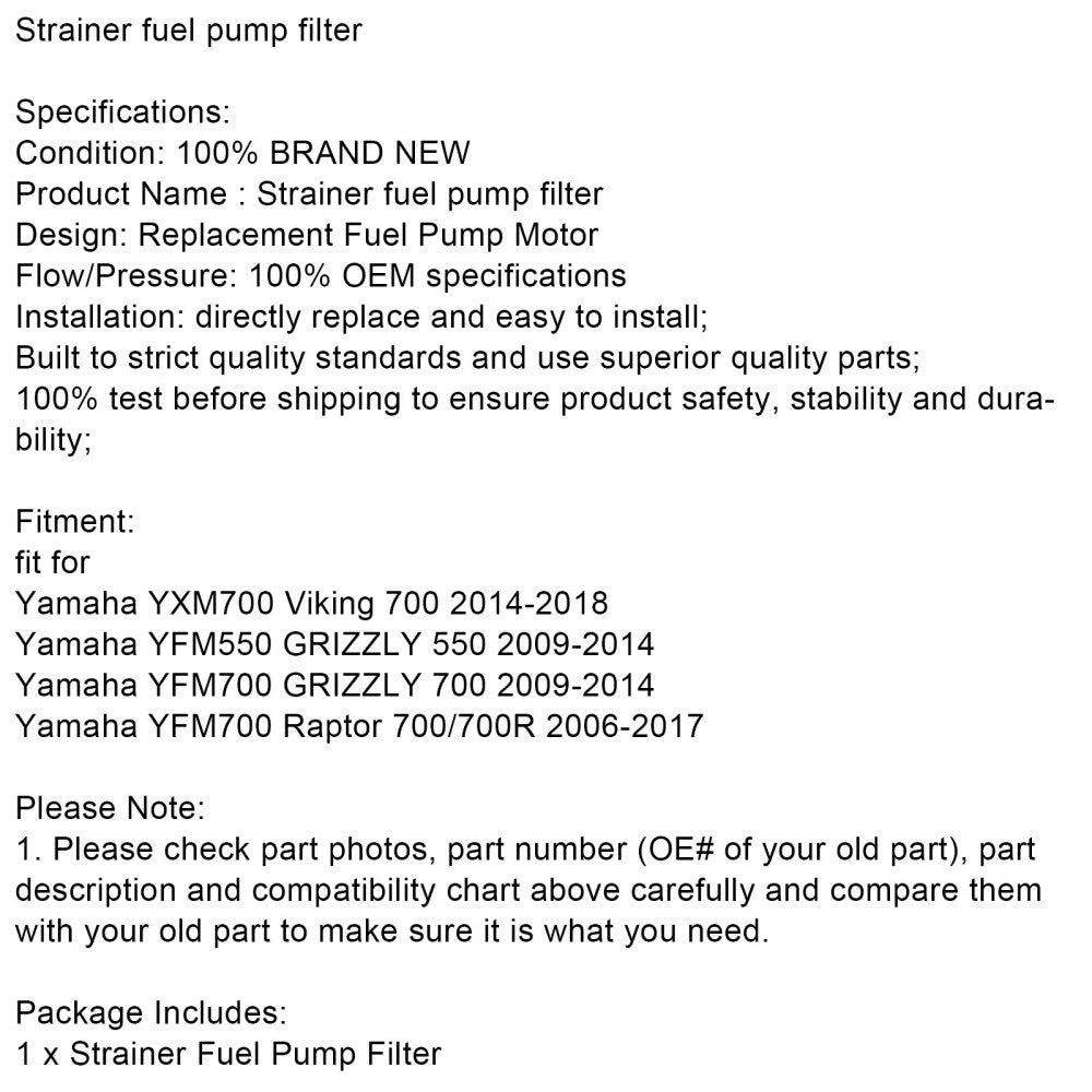 Filtre à tamis pour pompe à essence Yamaha YXM700 YFM550 GRIZZLY