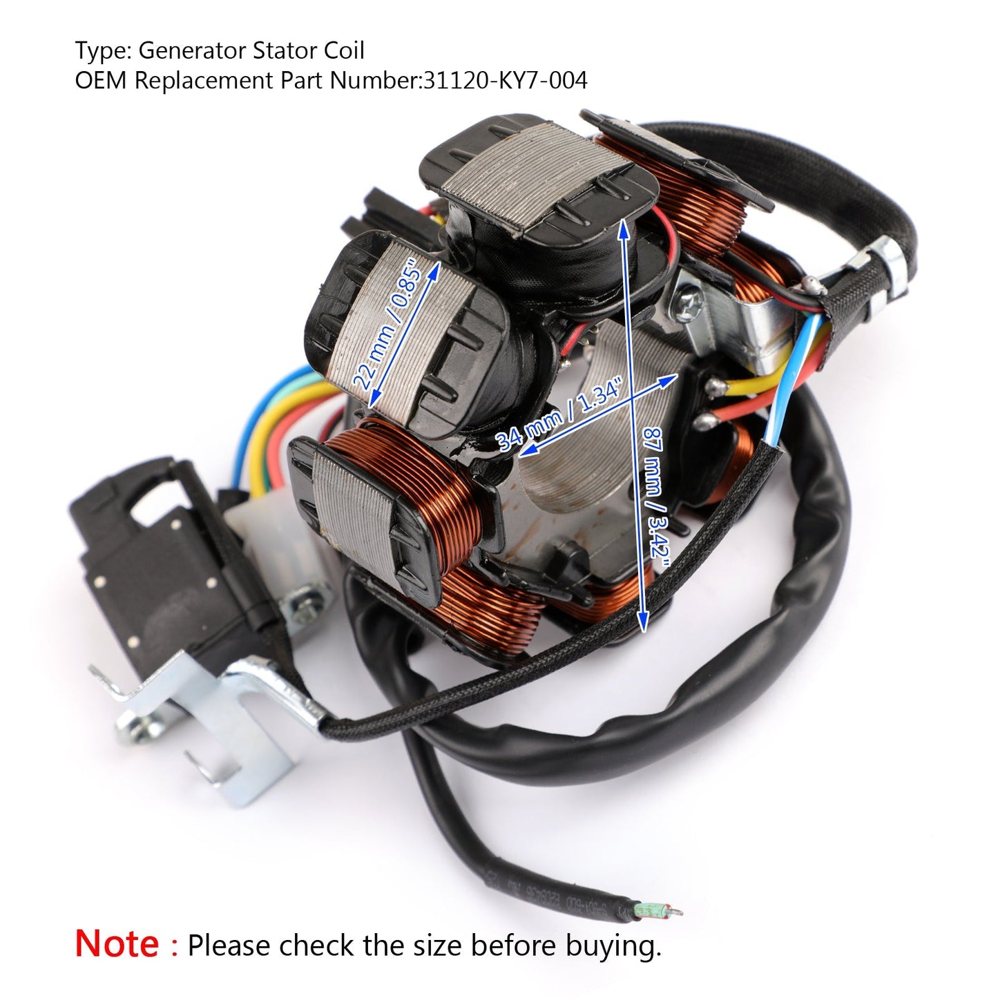 Bobina del estator del generador de magneto para Honda NX125 31120-KY7-004 (1988, 1989 y 1990) vía FedEx