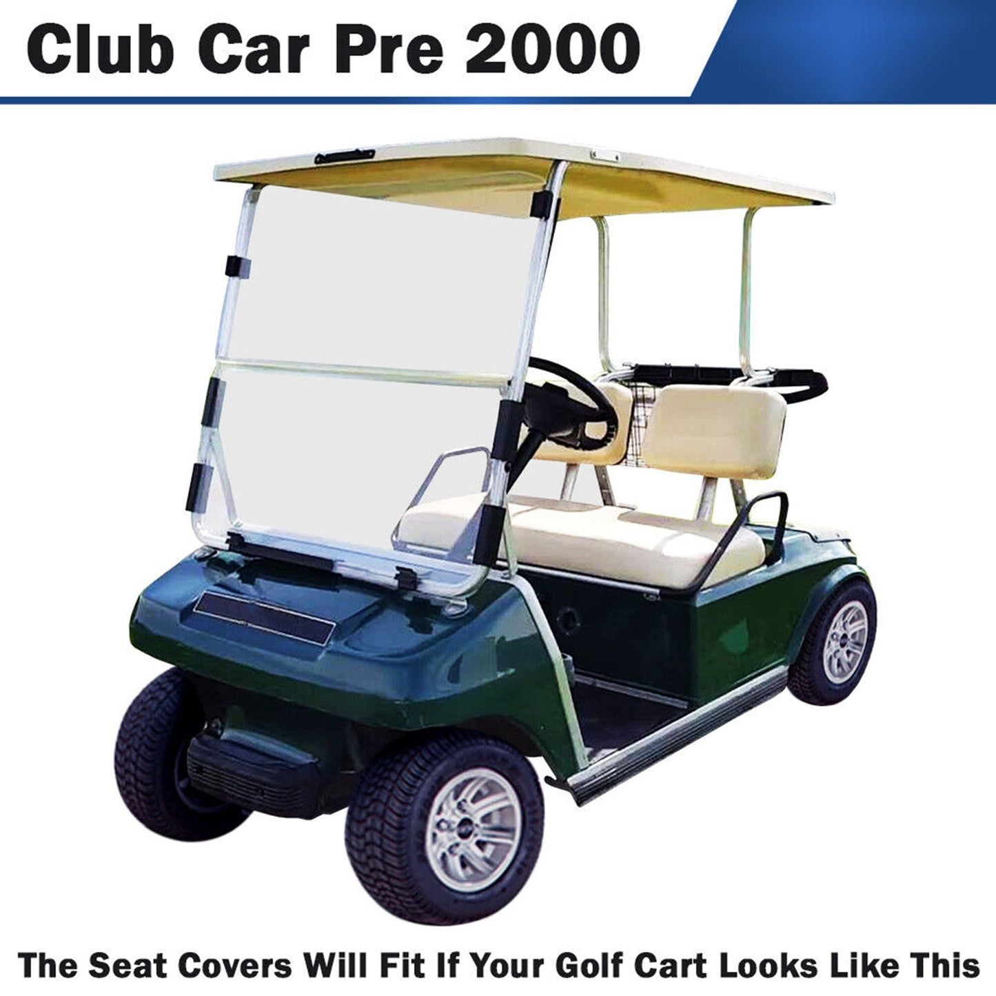 Housses de siège avant Club Car en cuir PU pour voiturette de golf DS d'avant 2000 (kaki)
