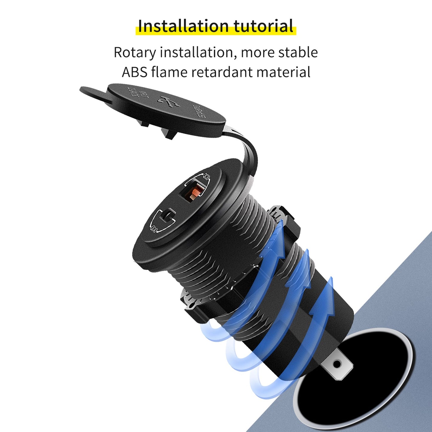 Soporte de carga para teléfono de 60 W QC4.0, soporte de extensión para motocicleta, color negro