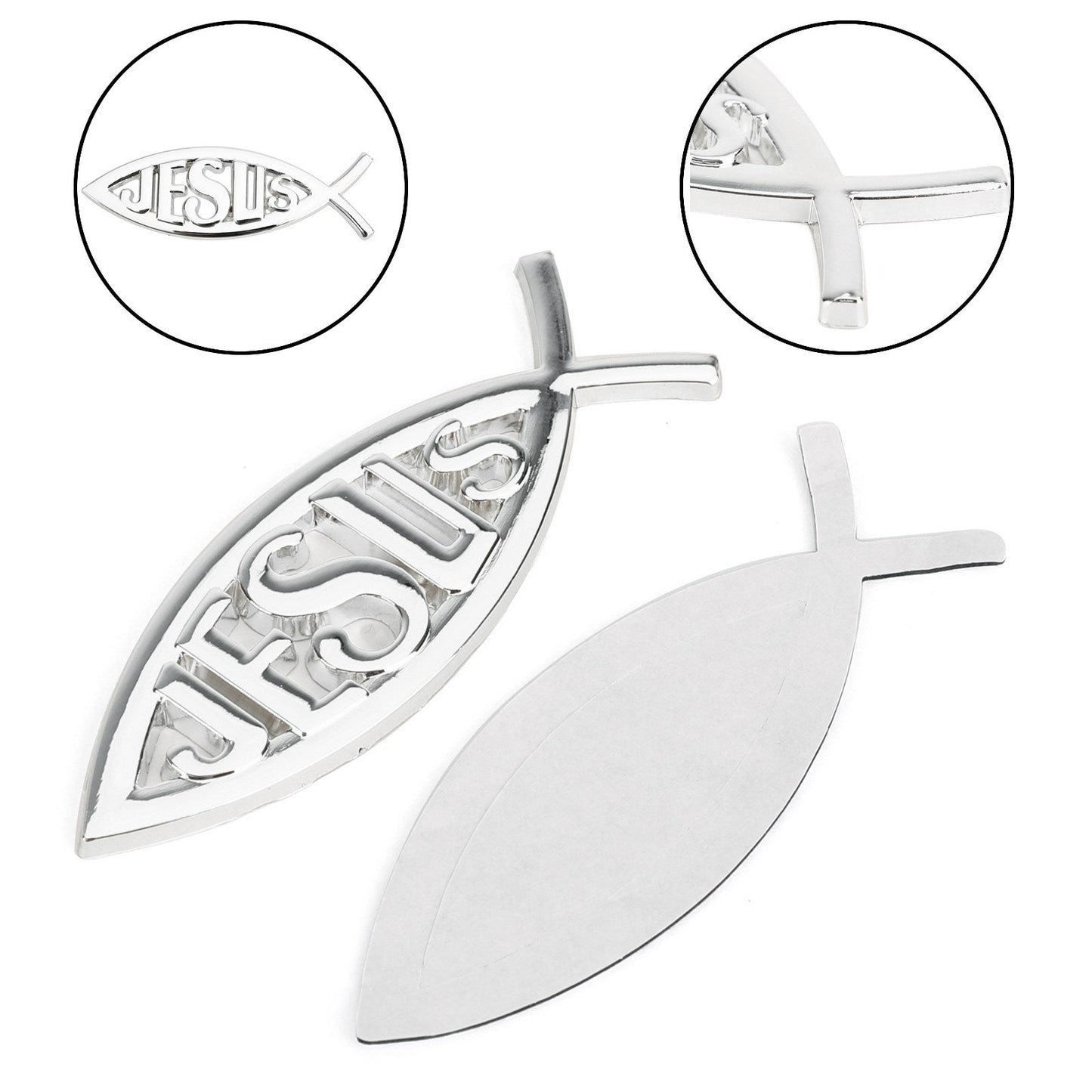 Autocollant 3D argenté représentant un poisson chrétien, symbole de Jésus, pour voiture, emblème religieux