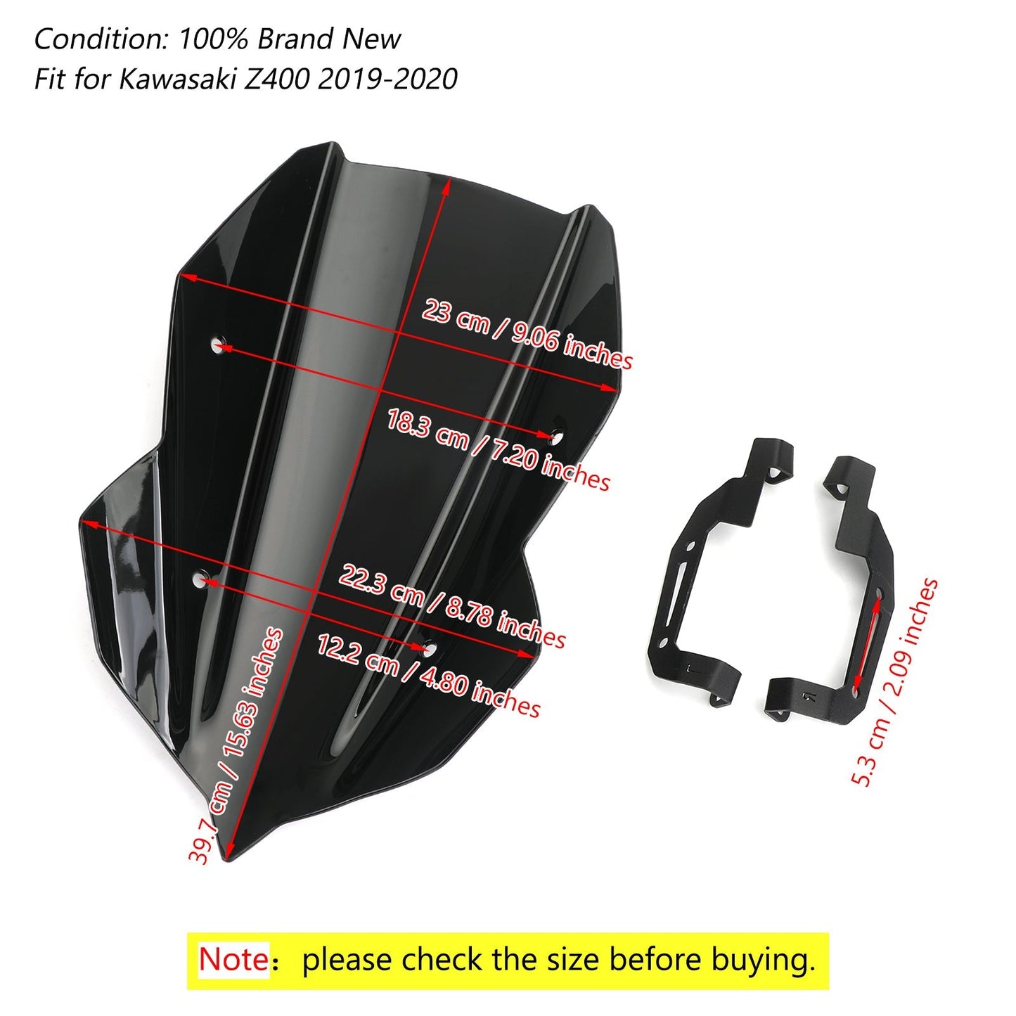 Pare-brise de moto ABS 4 mm pour Kawasaki Z400 2019-2020