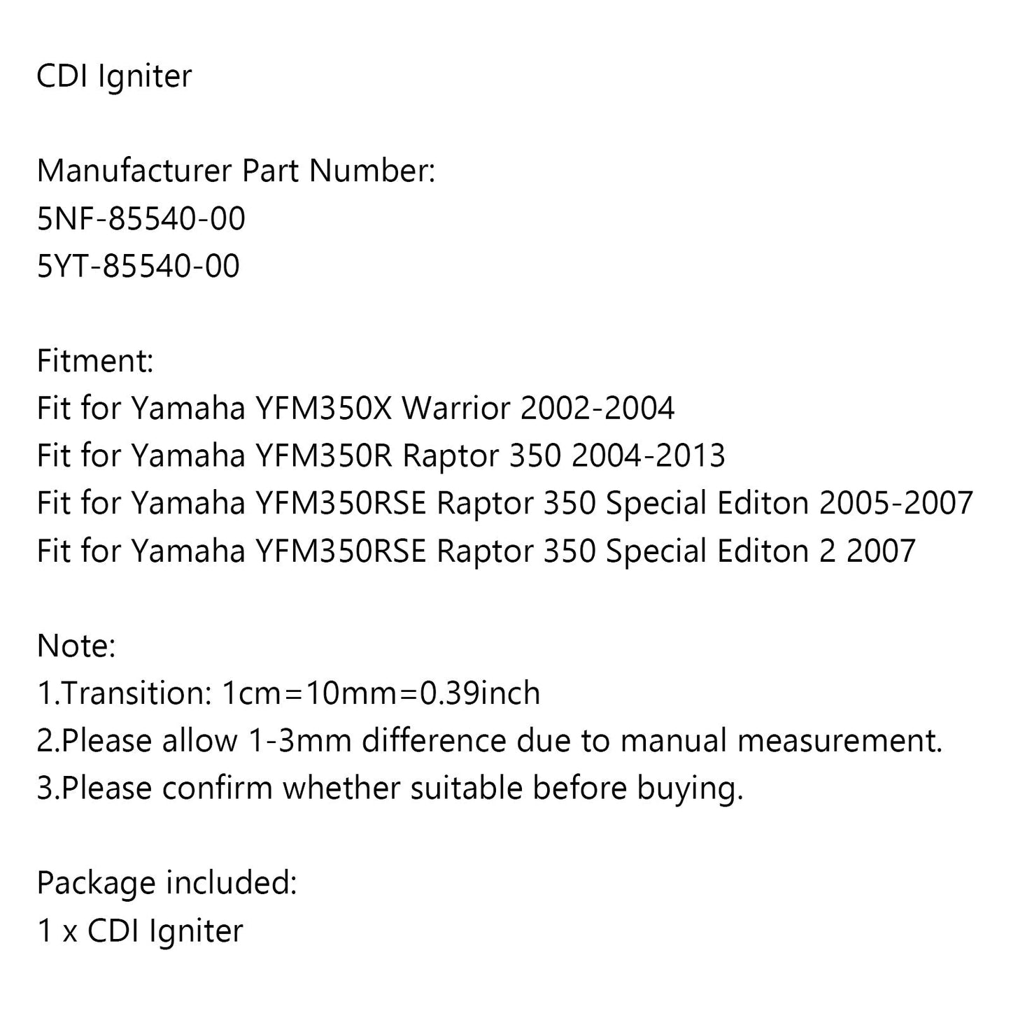 Allumeur CDI Yamaha YFM350X Warrior YFM350R Raptor 350 YFM350RSE