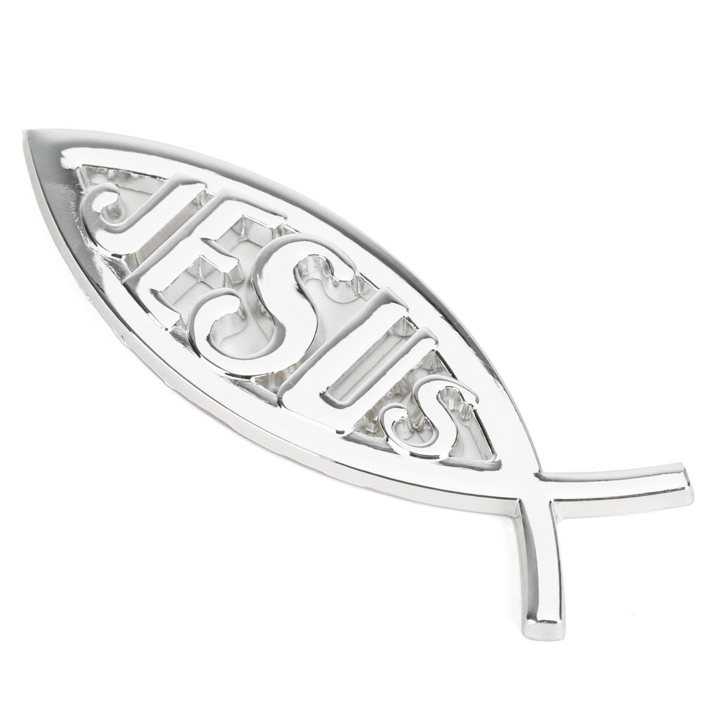 Autocollant 3D argenté représentant un poisson chrétien, symbole de Jésus, pour voiture, emblème religieux