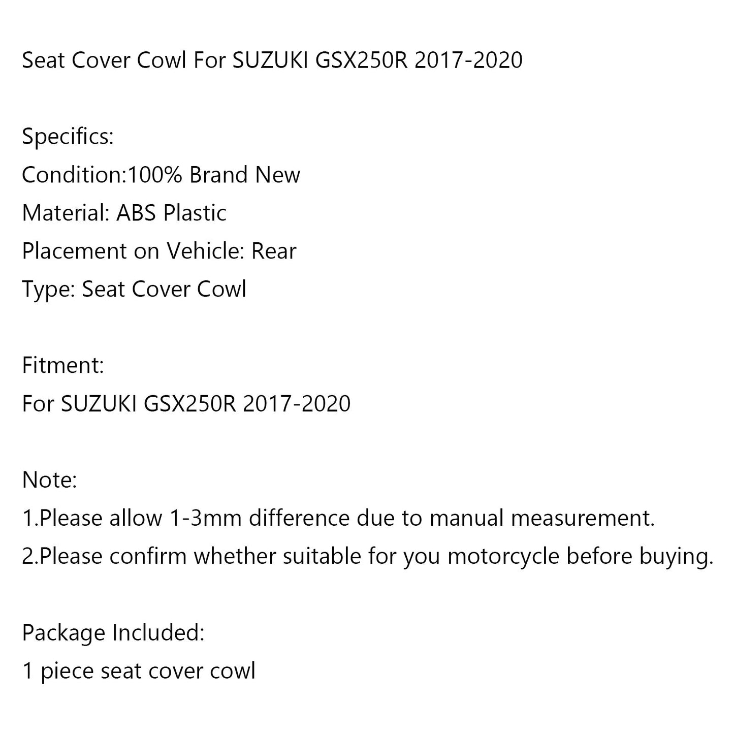 Capot de carénage de selle arrière ABS pour moto Suzuki GSX 250 R 2017-2020