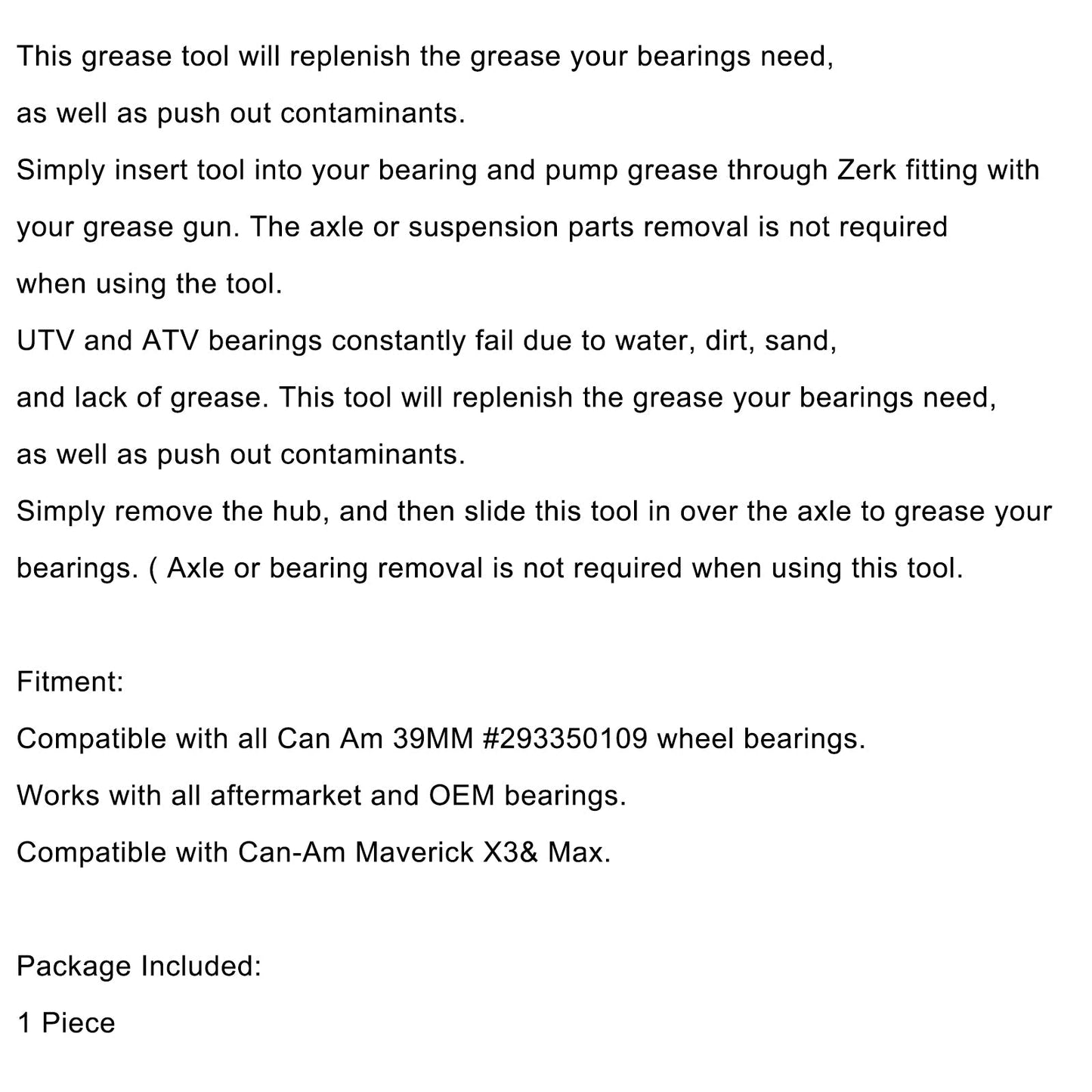 Kit de graissage pour roulement de roue 39 mm pour UTV Can-Am Maverick X3 293350109