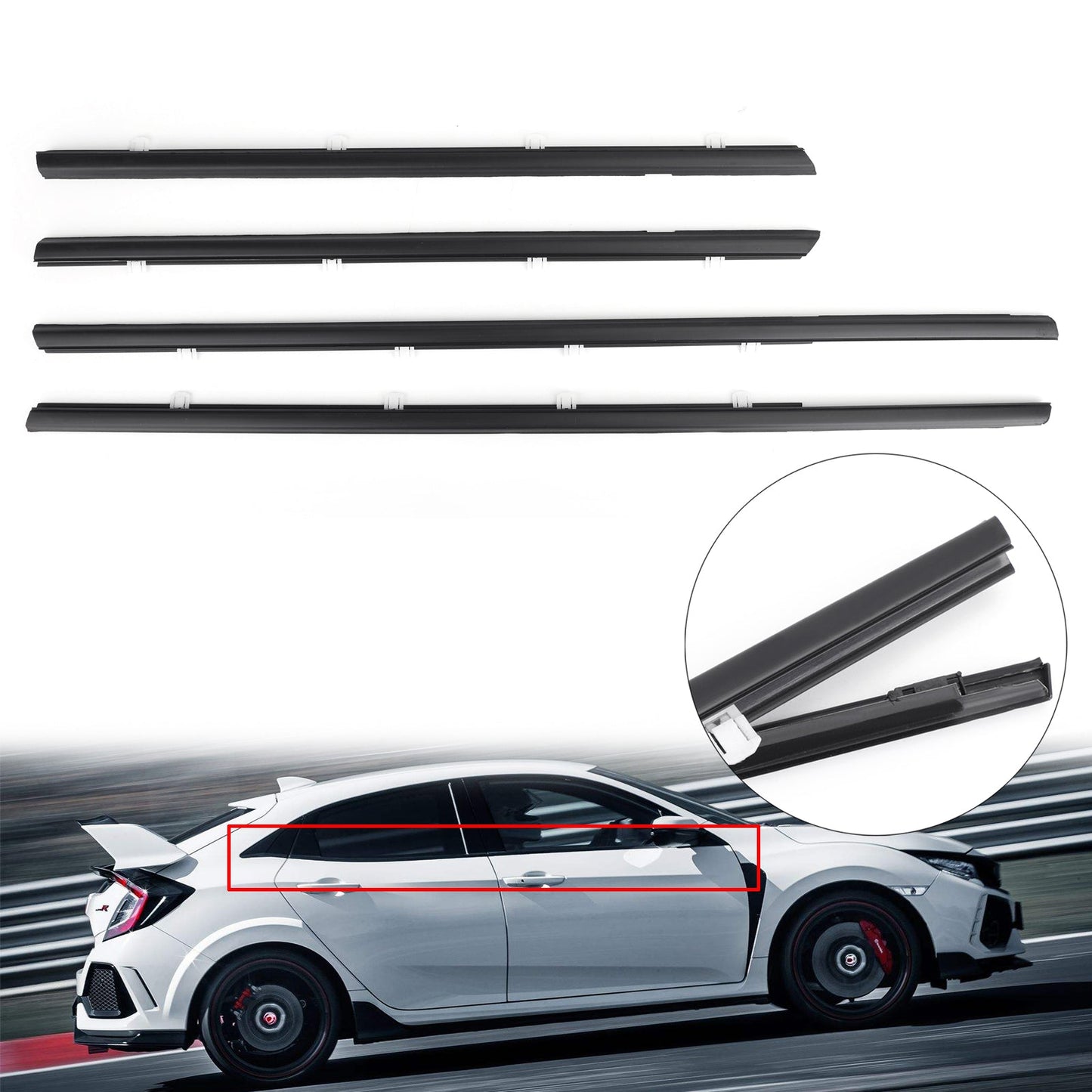 Joint d'étanchéité pour vitres de voiture Honda Civic 2012-2015, 4 pièces, 72910TROA01