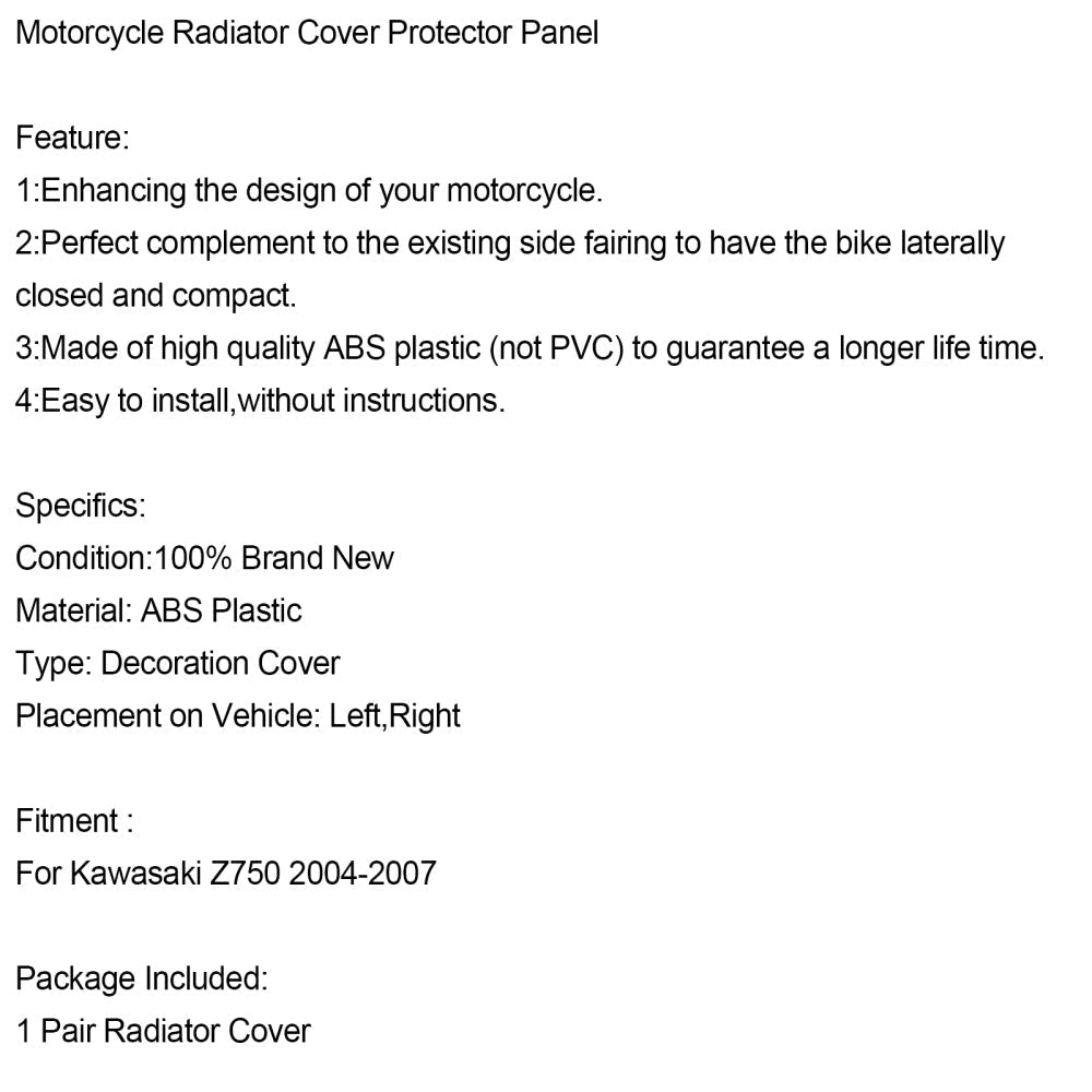 Motorcycle Radiator Cover Protector Panel For For Kawasaki Z750 2004-2007