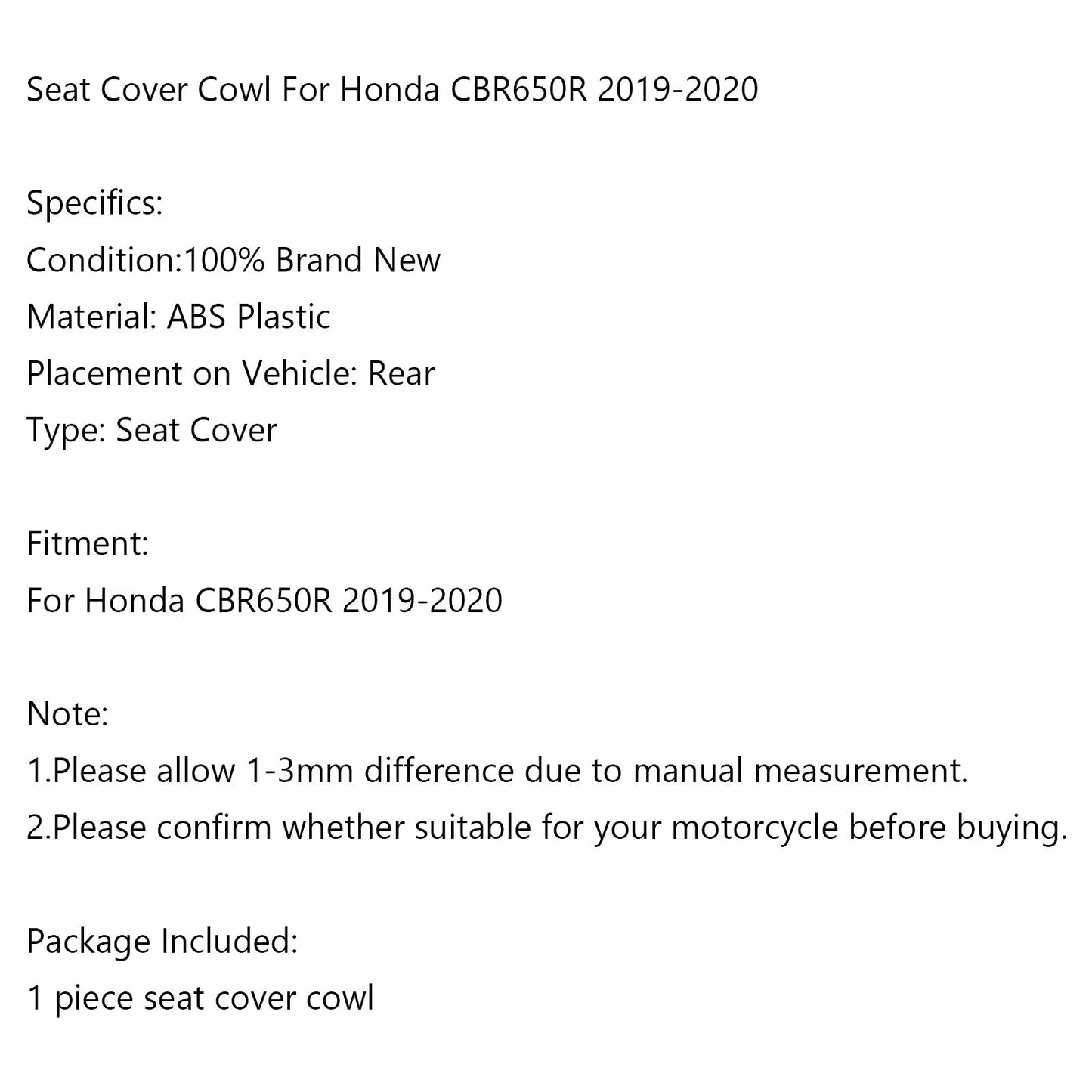 Capot de carénage de selle arrière passager pour moto Honda CBR650R 2019-2020