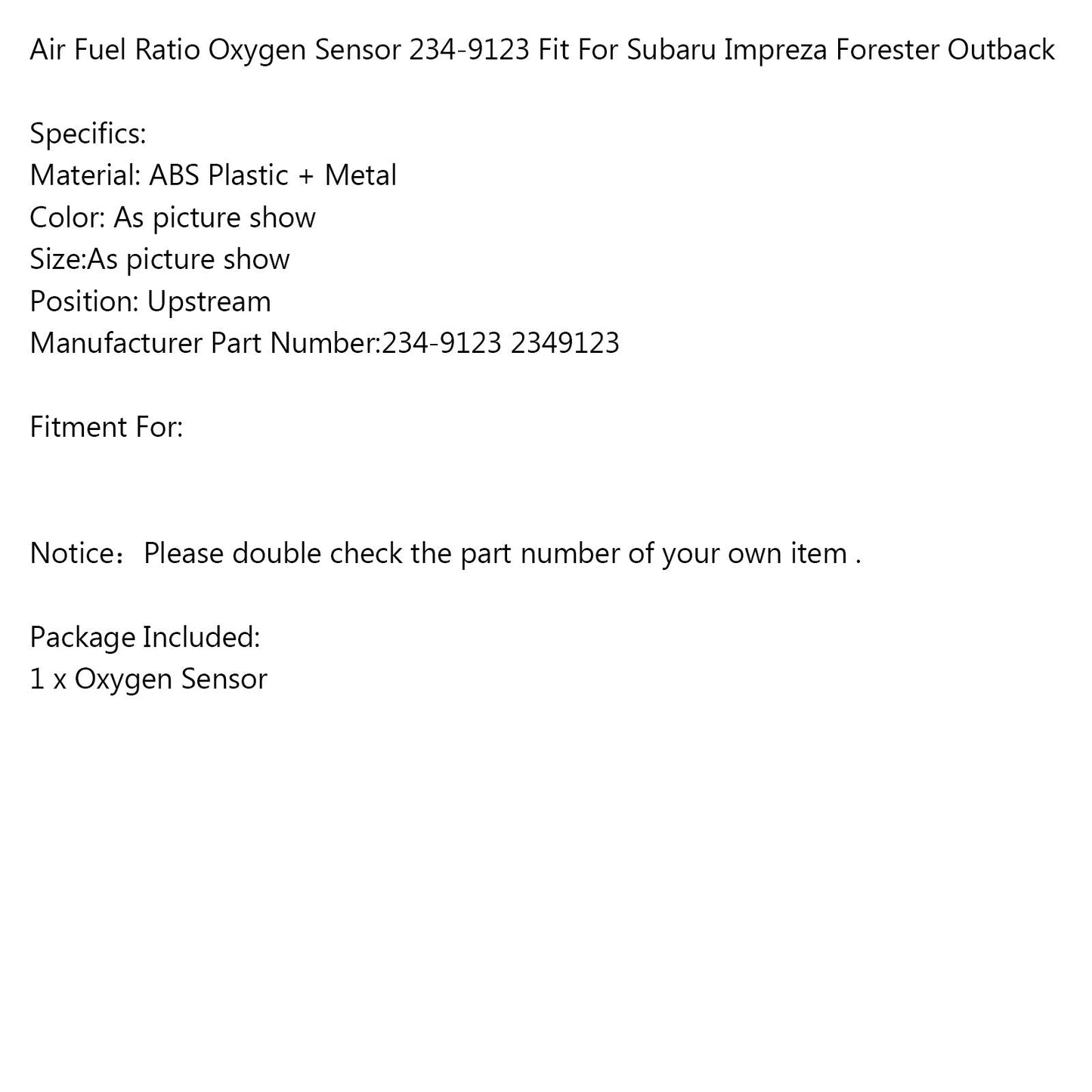 Capteur d'oxygène et de rapport air/carburant 2349123 pour Subaru Impreza Forester Outback