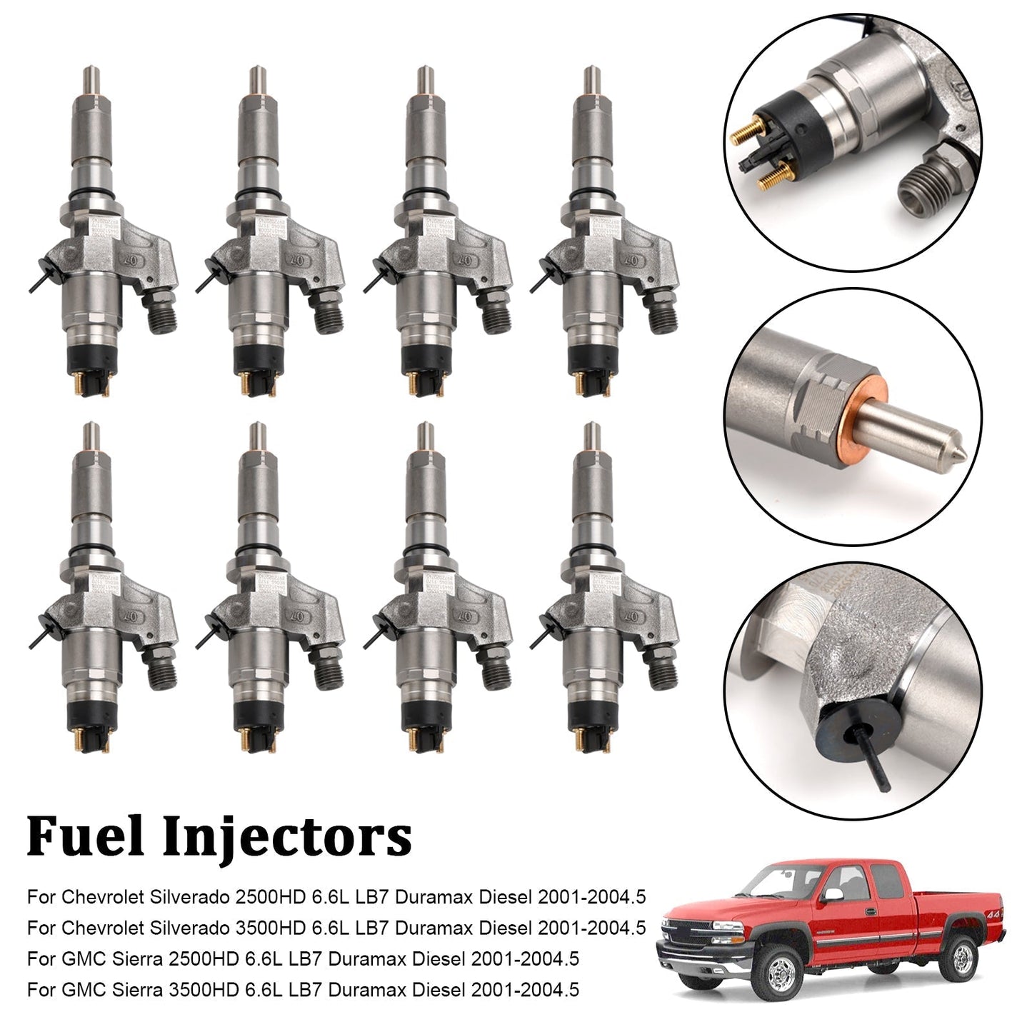 2001-2004.5 GMC Sierra 2500HD 3500HD 6.6L LB7 Duramax Diesel 8PCS Injecteurs de carburant 0445120008 0986435502 97208074