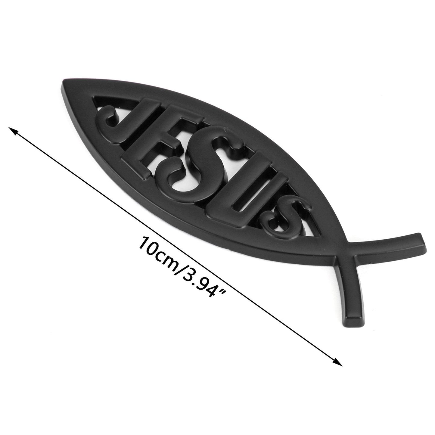 Autocollant 3D noir pour voiture, symbole chrétien de Jésus et de poisson, emblème religieux