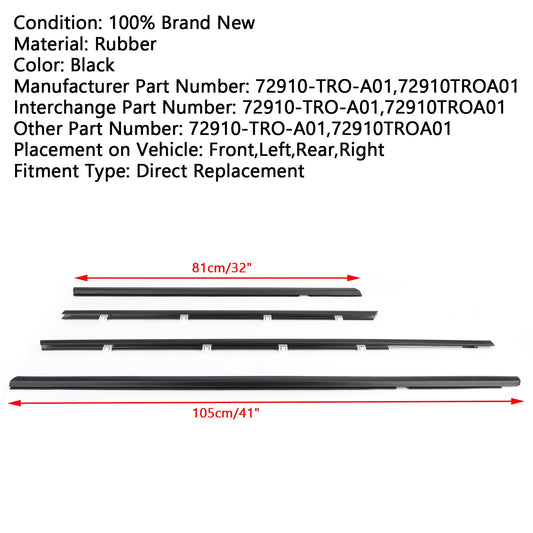 2012-2015 Honda Civic 4pcs Car Weatherstrip Window Moulding Trim Seal Belt 72910TROA01
