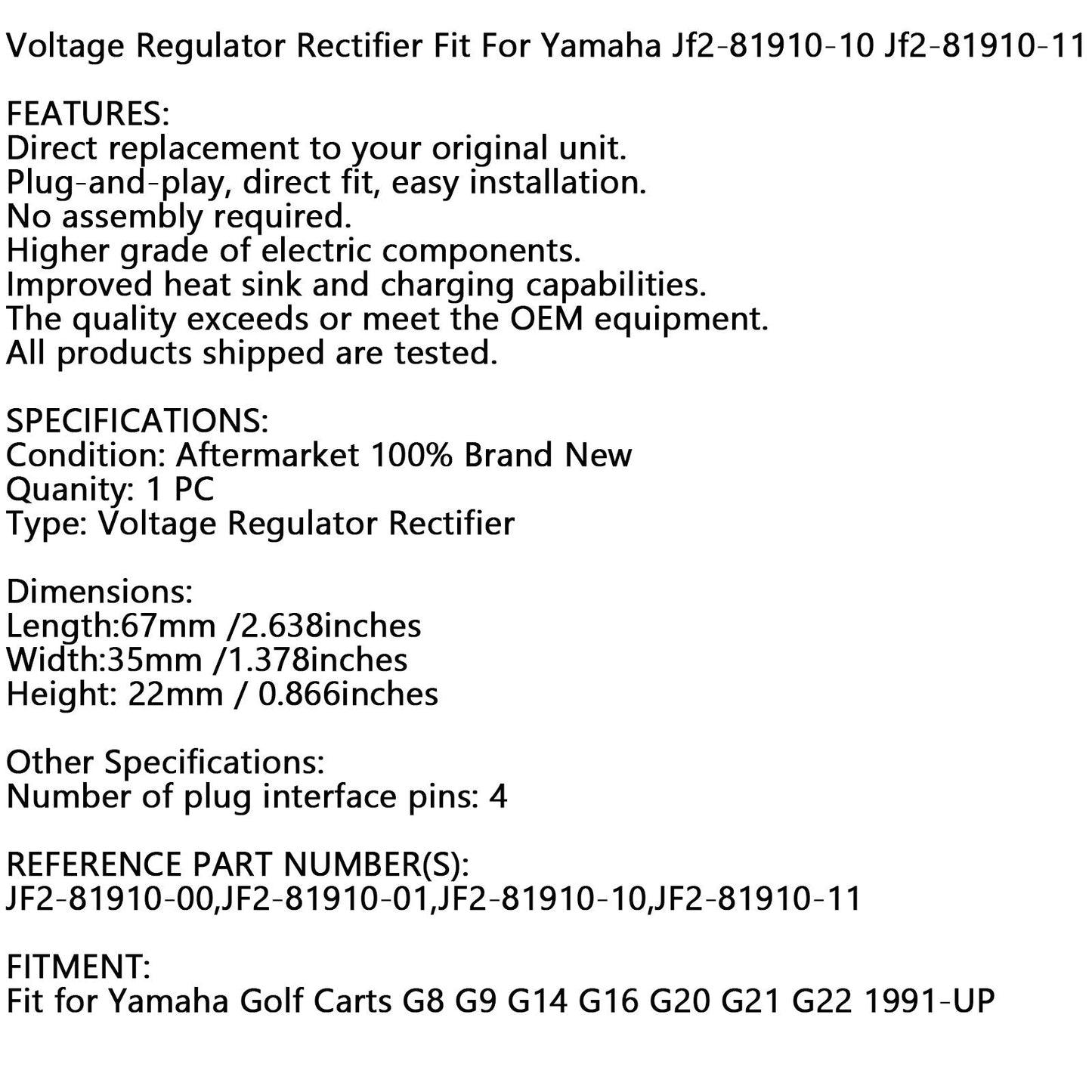 Régulateur redresseur pour Yamaha Jf2-81910-00 Jf2-81910-01