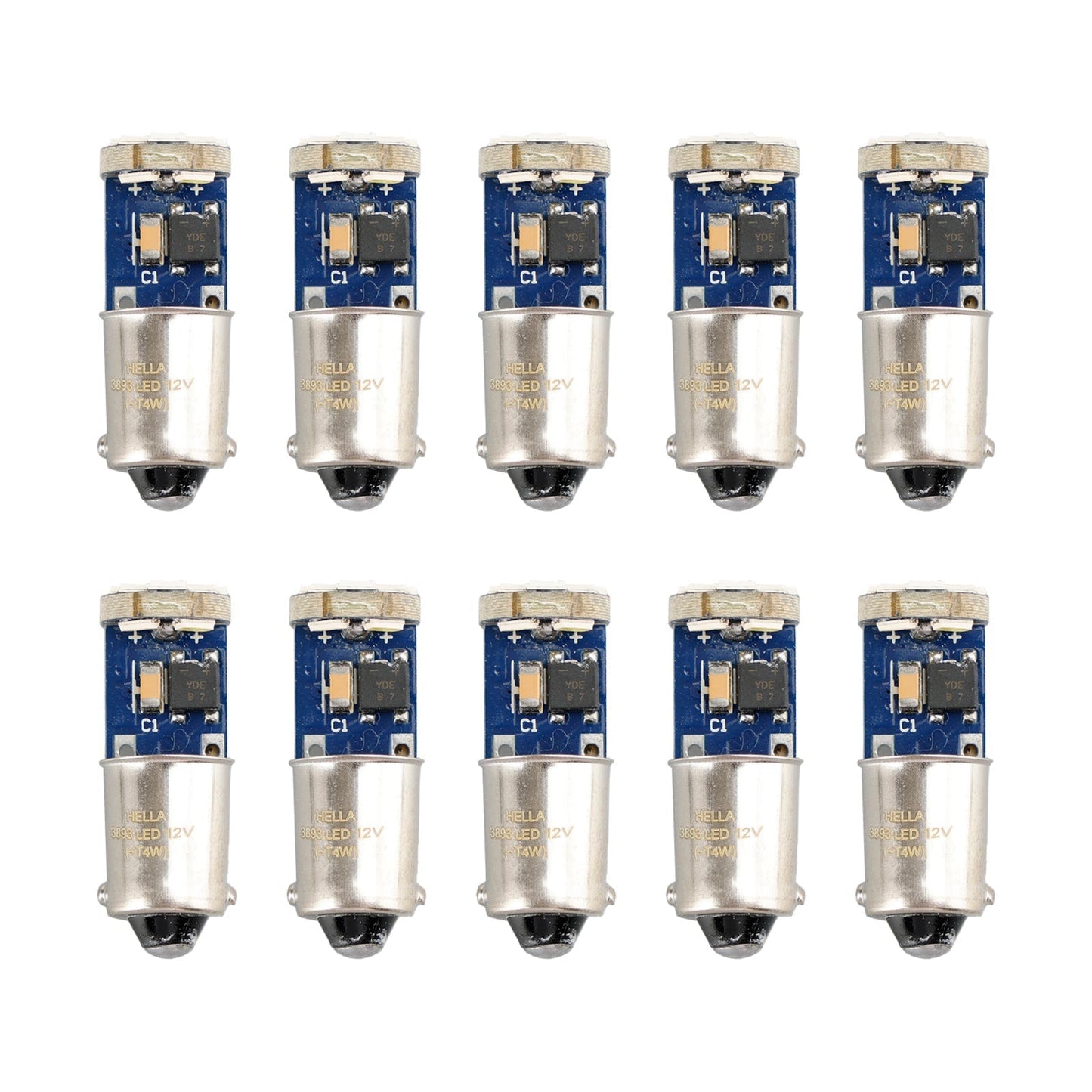 Lot de 10 ampoules LED rétrofit HELLA 3893W T4W 12V 1,5W BA9S 6000K