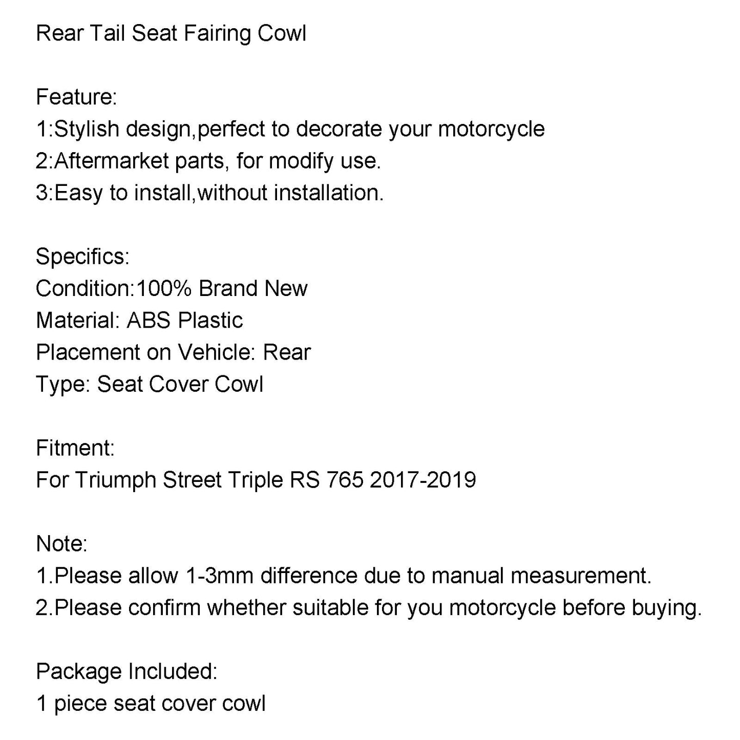 Capot de carénage de selle arrière pour Street Triple RS 765 2017-2019