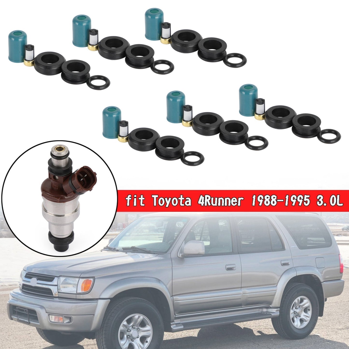 1988-1995 Toyota 4Runner/Pickup 3.0L 3VZE 6PCS Fuel Injectors Repair Seal Rebuild Kit