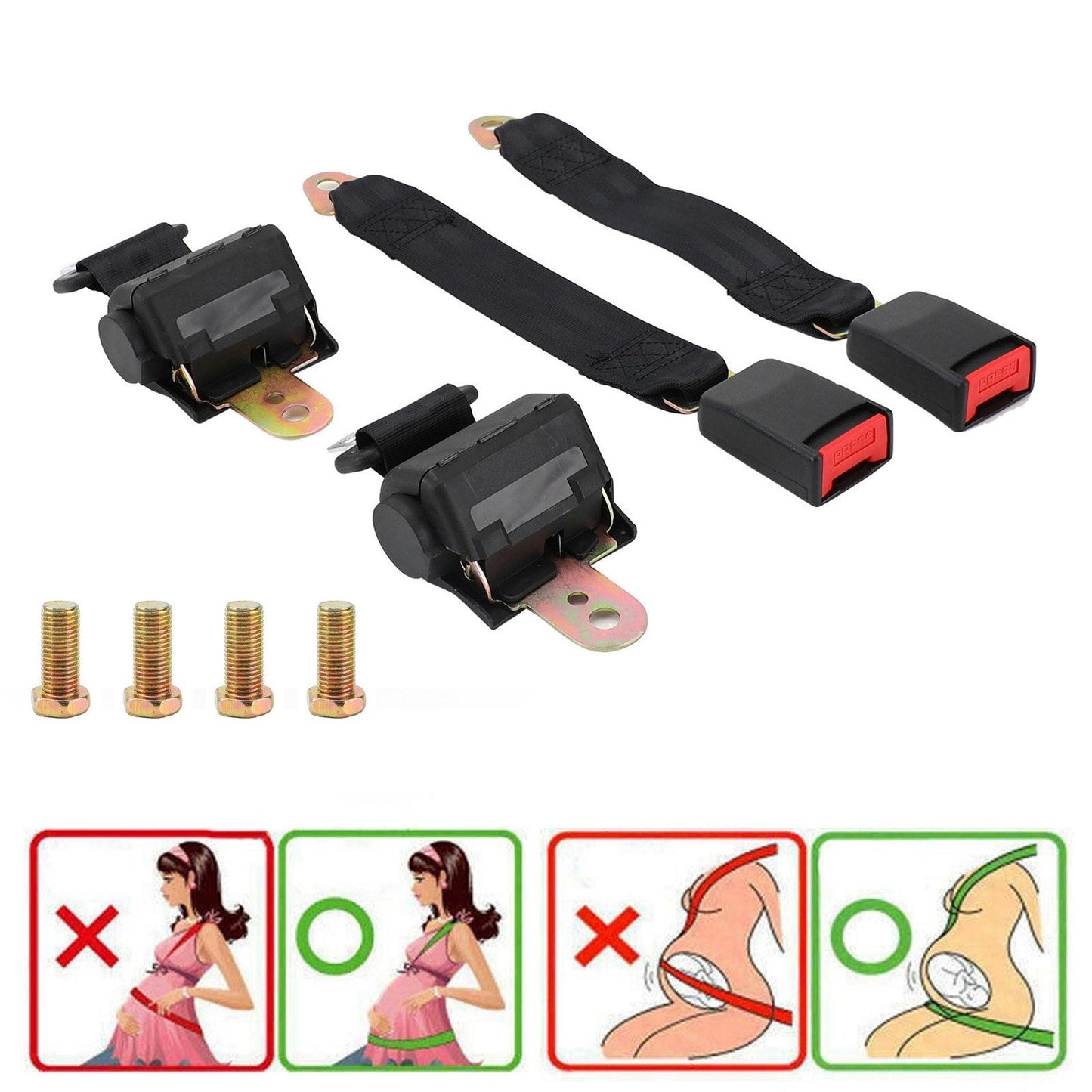 2 Point Retractable Auto Car Safety Seat Belt Buckle Universal Adjustable