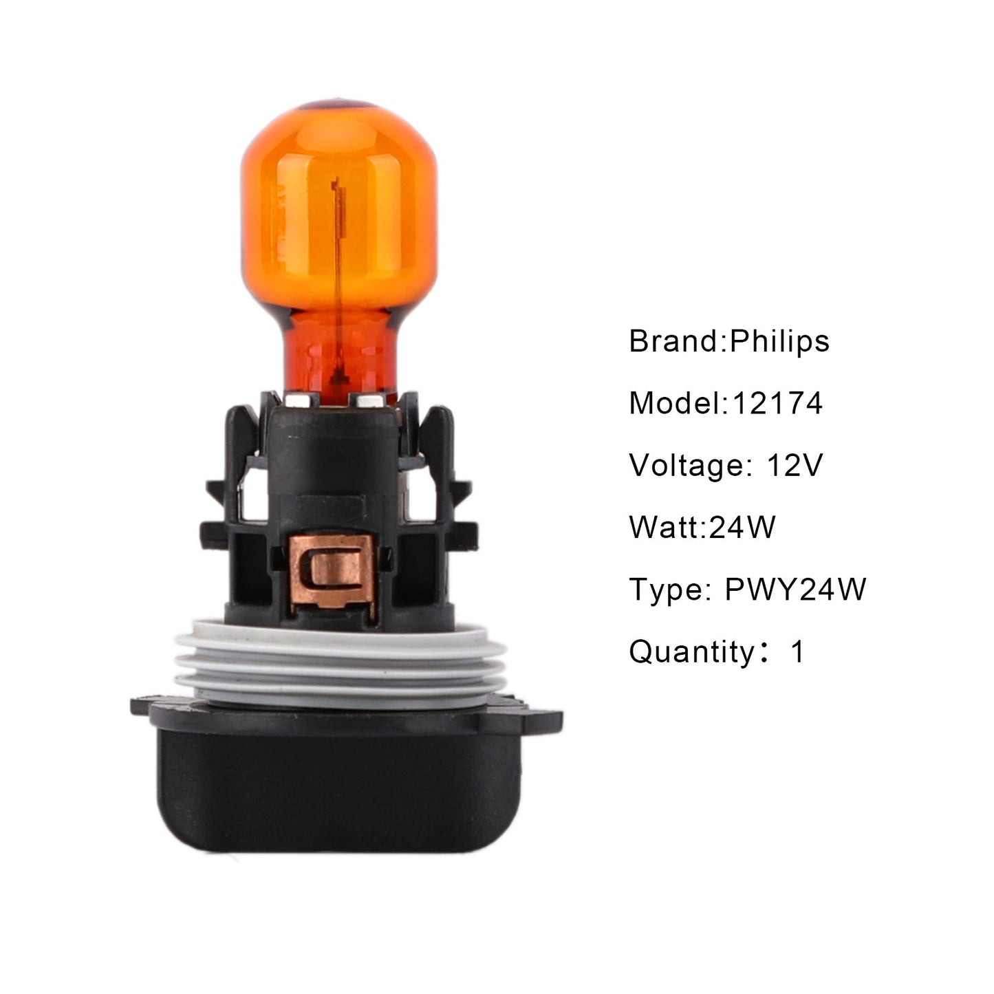 Ampoule Philips avec douille PWY24W 12174NA 12 V 24 W, ambre, clignotant