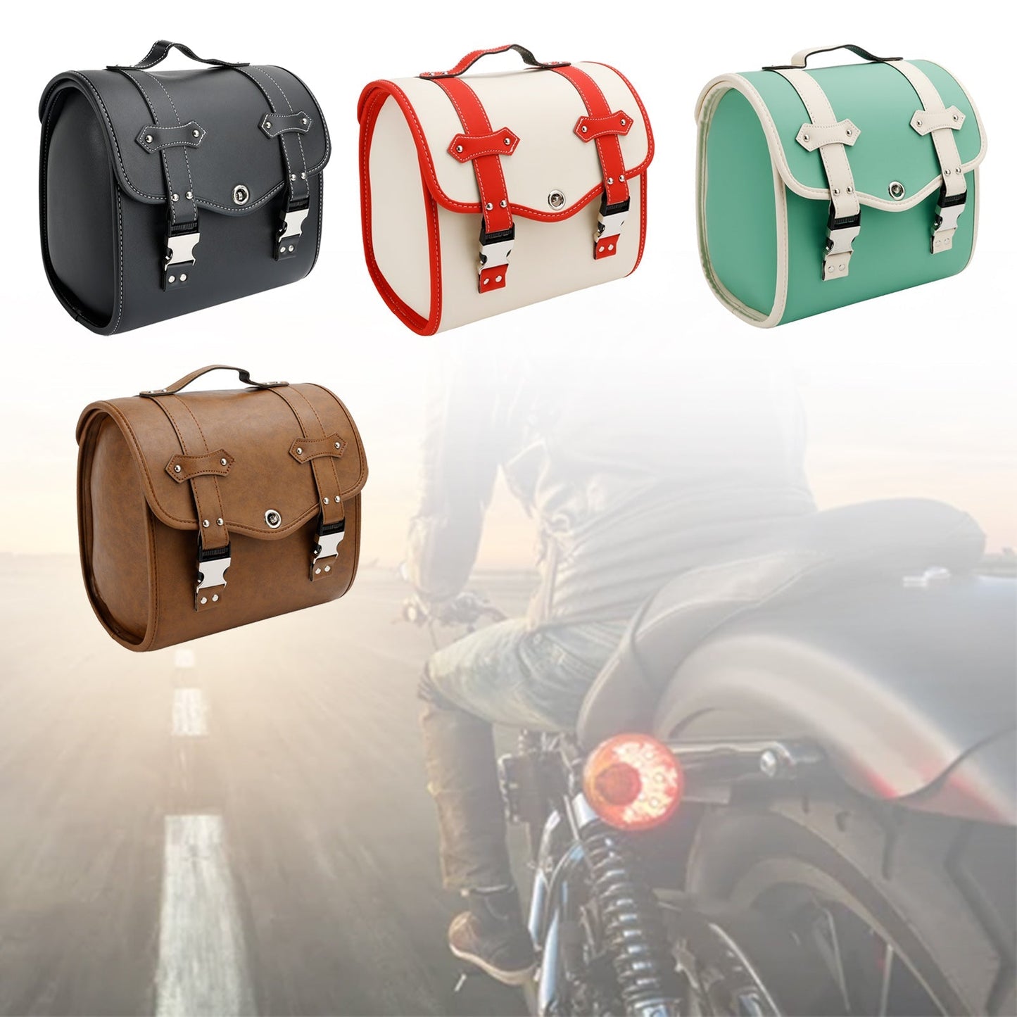 Bolsa de herramientas de almacenamiento lateral para alforjas, universal, de liberación rápida, de poliuretano, para motocicleta, color marrón