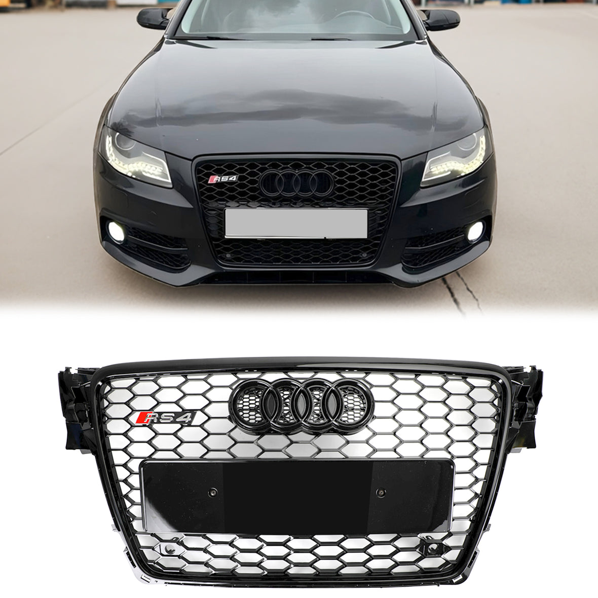 2008-2012 Audi A4/A4 Sline/S4 B8 RS4 Honeycomb Grille Front Bumper Mesh Black Grill Replacement