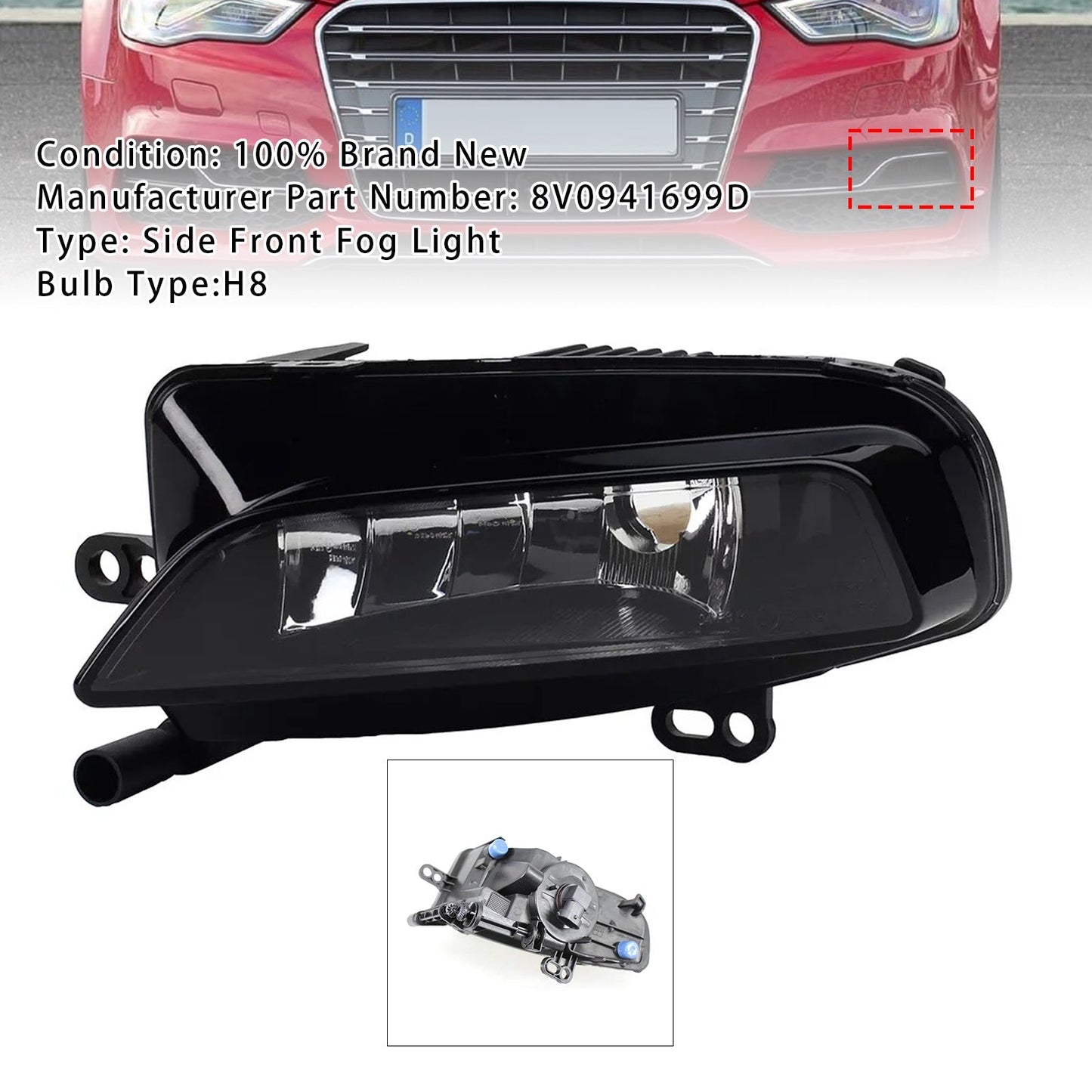 2012-2016 Audi A3 8V RS3 S3 1 pieza Faros antiniebla delanteros izquierdos con bombillas 8V0941699D