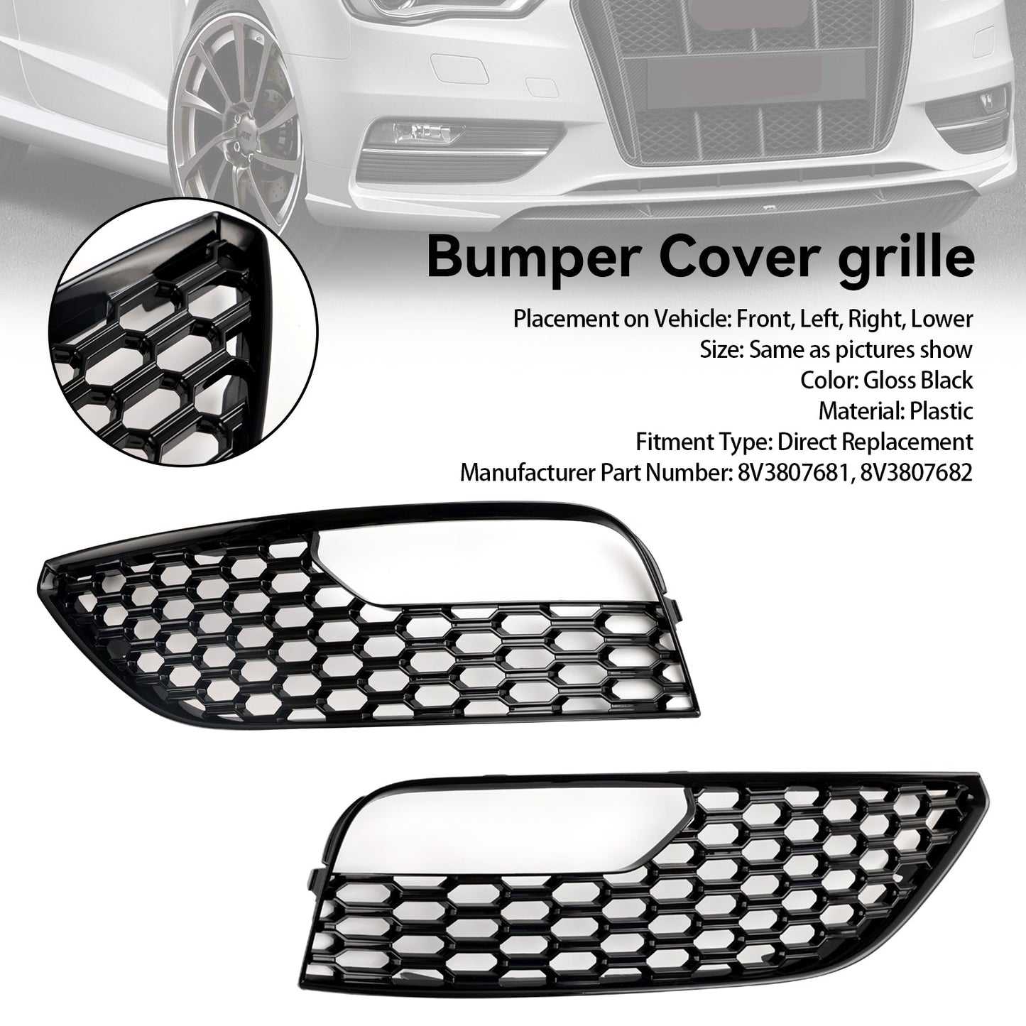Audi 2012-2016 A3 Standard Version 8V3807681 8V3807682 2PCS Front Bumper Fog Light Surround Cover Grille