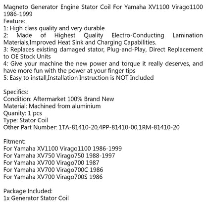 Generator Stator Coil For Yamaha XV1100 Virago1100 1986-1999 XV750 Virago750