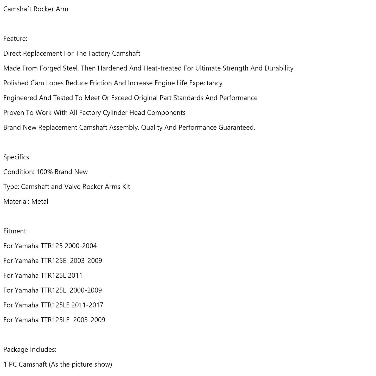 Balancín de árbol de levas para Yamaha TTR125, TTR125E, TT-R125, TTR125L y TTR125LE