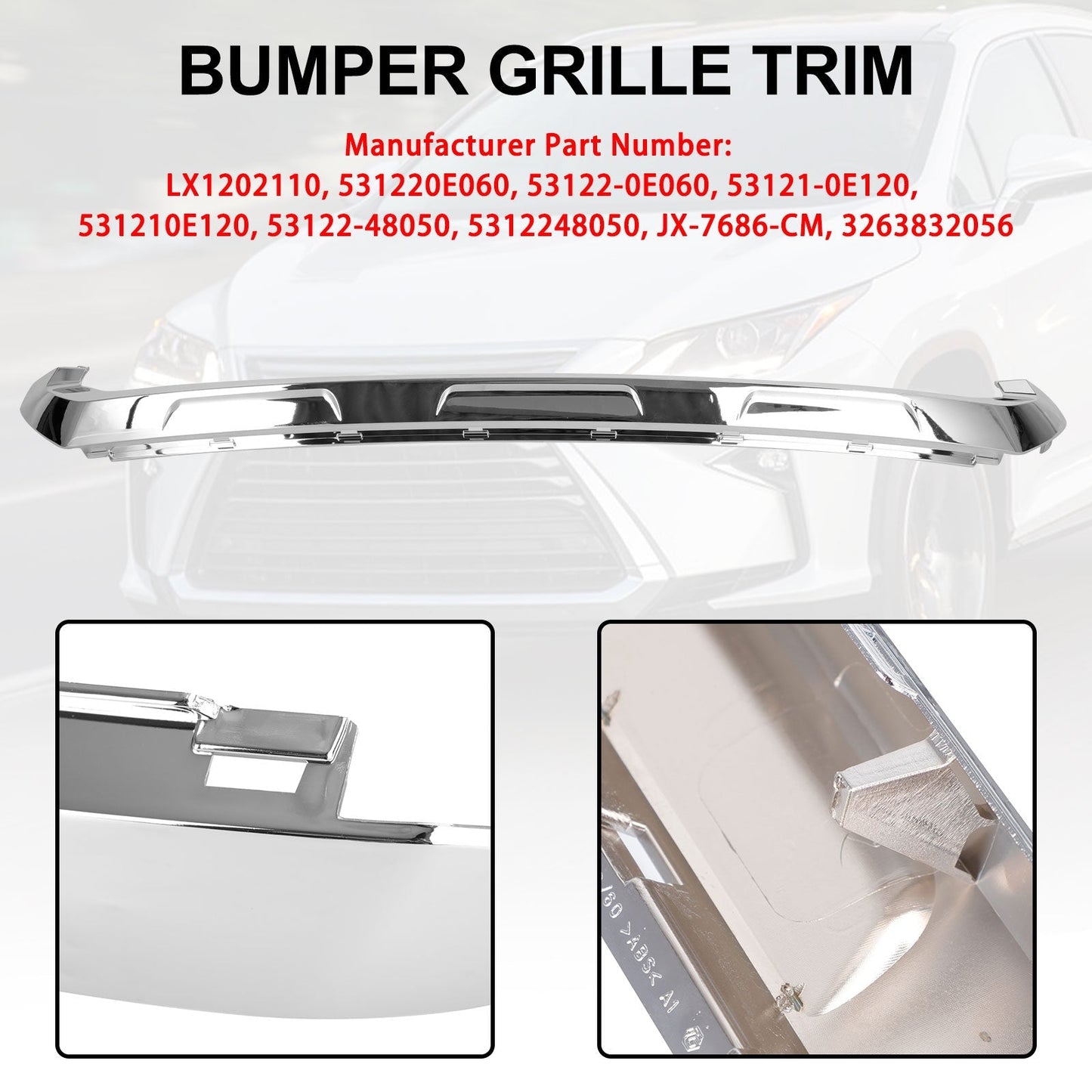 2016-2019 Lexus RX350 RX450 Base Model Front Bumper Cover Lower Grill Chrome Molding Generic
