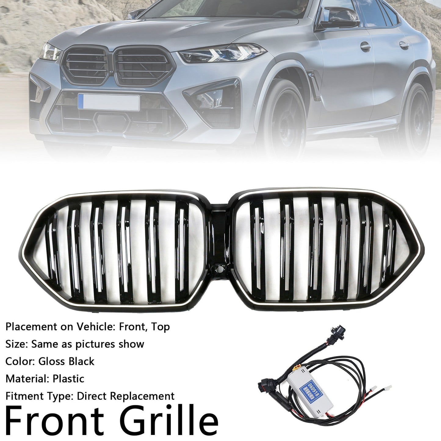 2023-2025 BMW X6 G06 M60i Double Slat Front Bumper Grille W/Camera Hole