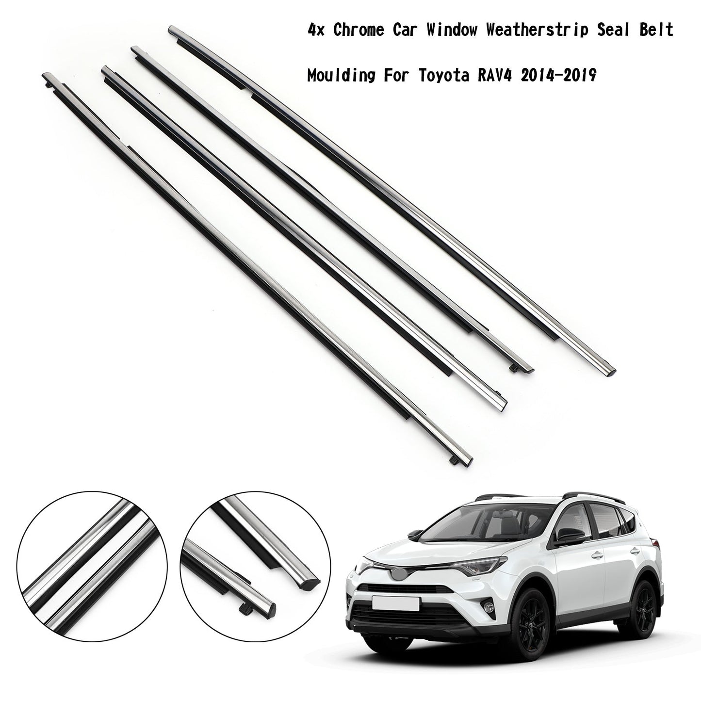 2014-19 Toyota RAV4 4x Chrome Car Window Weatherstrip Seal Belt Moulding