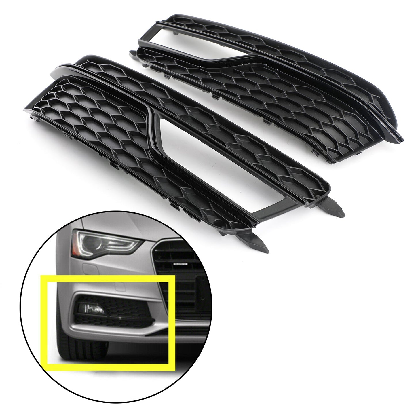 2013-2016 Audi A5 S-Line / S5 Fog Light Grille Pair Front Bumper Black Grill