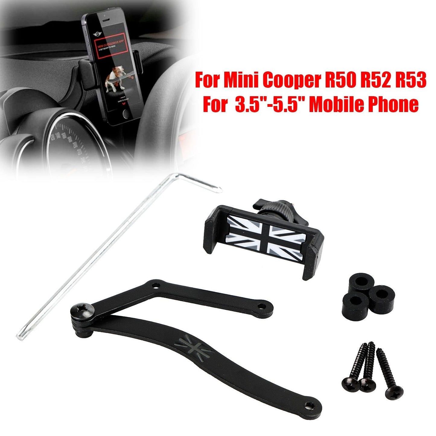 360?? Rotation Car Mobile Phone Holder Mount for Mini Cooper R50 R52 R53 Grey