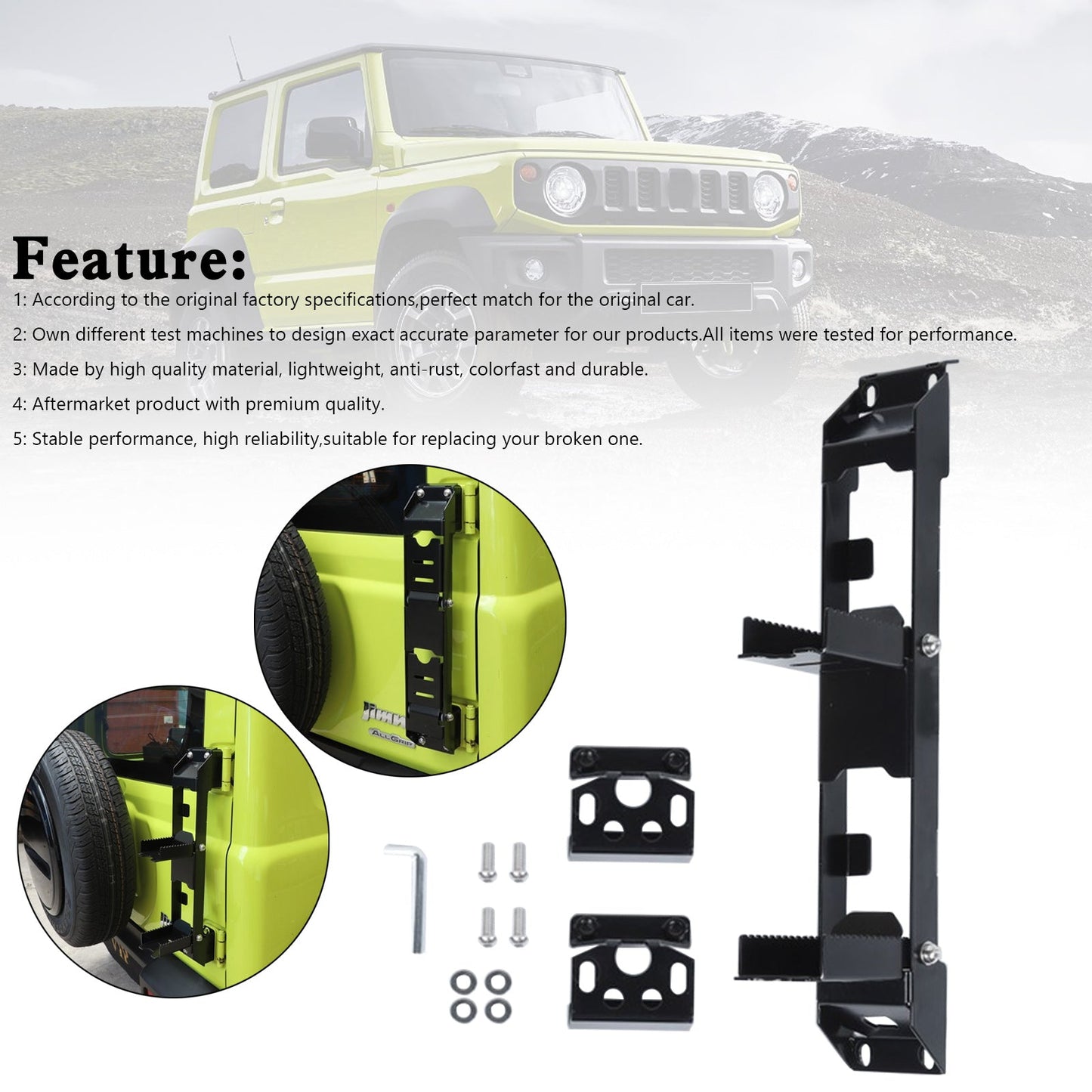 2019+ Suzuki Jimny Black Rear Tailgate Hinge Foot Pedal Side Step Exterior