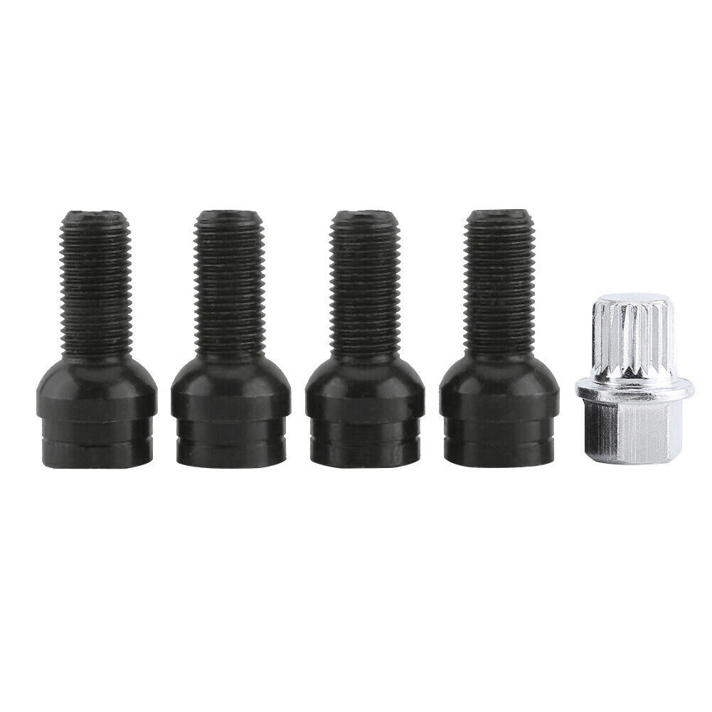 Juego de 4+1 pernos y tuercas de seguridad para ruedas de acero de 17 mm con llave para VW Golf Audi