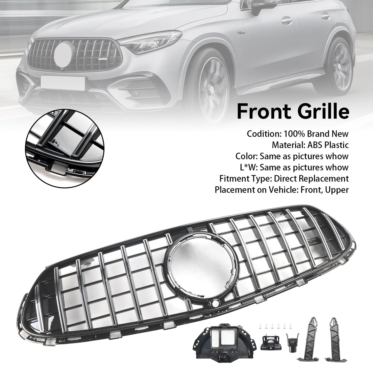Mercedes Benz GLC-Class X254 AMG-Line GLC220/300/400/43 2022-2024 Front Bumper Grill Chrome GTR Style Grille