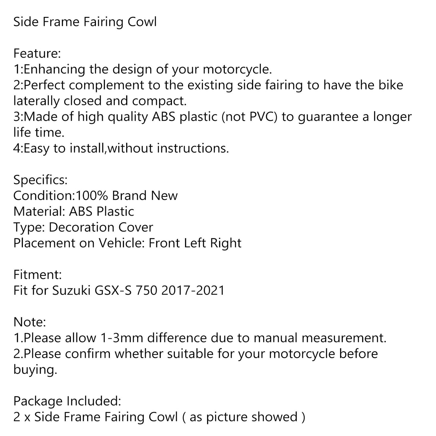 Couvercle de radiateur de carénage latéral pour Suzuki GSXS GSX-S750 2017-2021