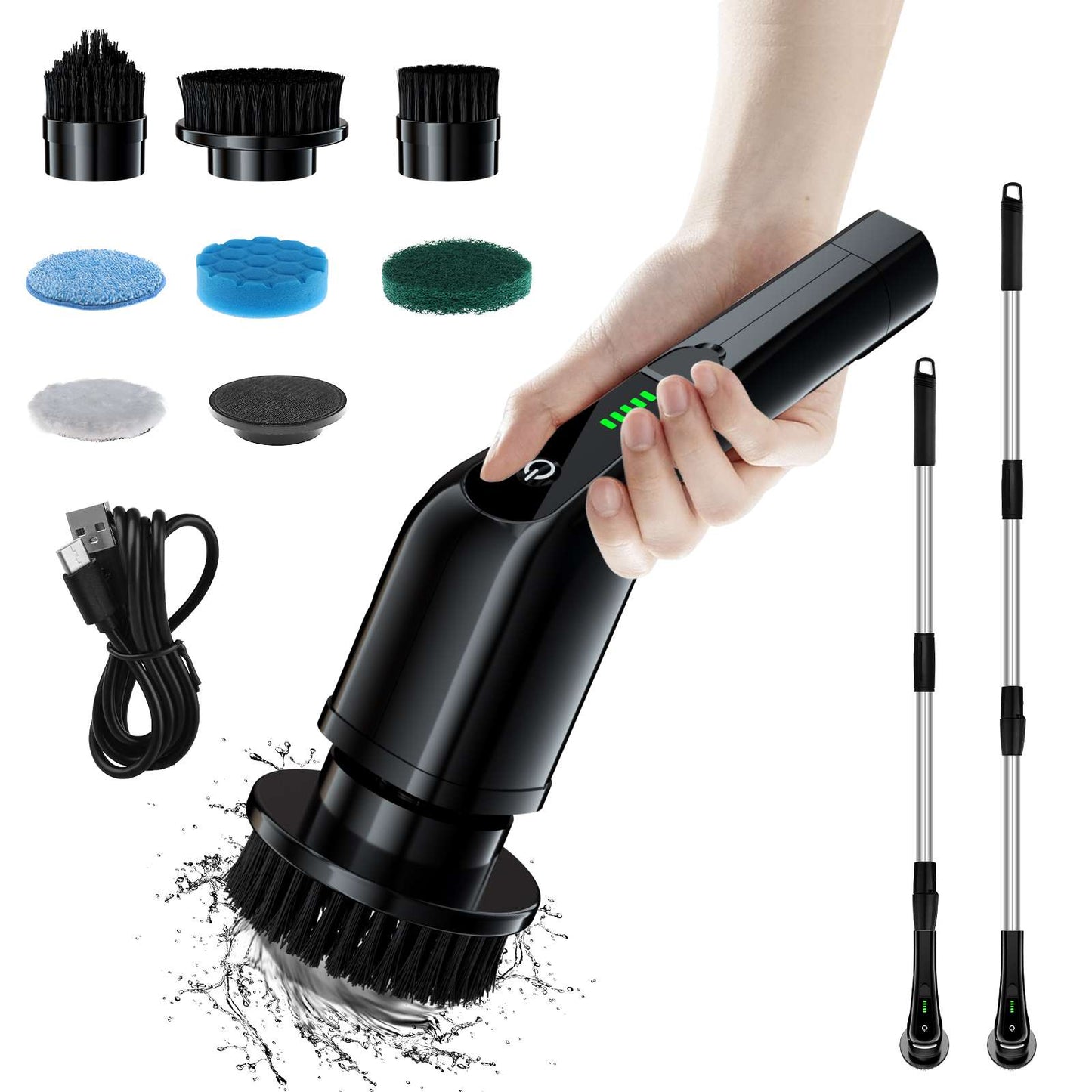 Cepillo de limpieza giratorio eléctrico con 4 cabezales para limpiar ventanas de cocina, fregaderos, platos, lechada, paredes, bañeras y techos.