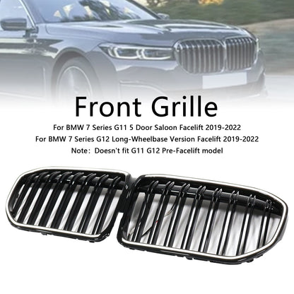 Double Slat Gloss Black Front Grill Grille Fit BMW 7 Series G11 G12 2019-2022
