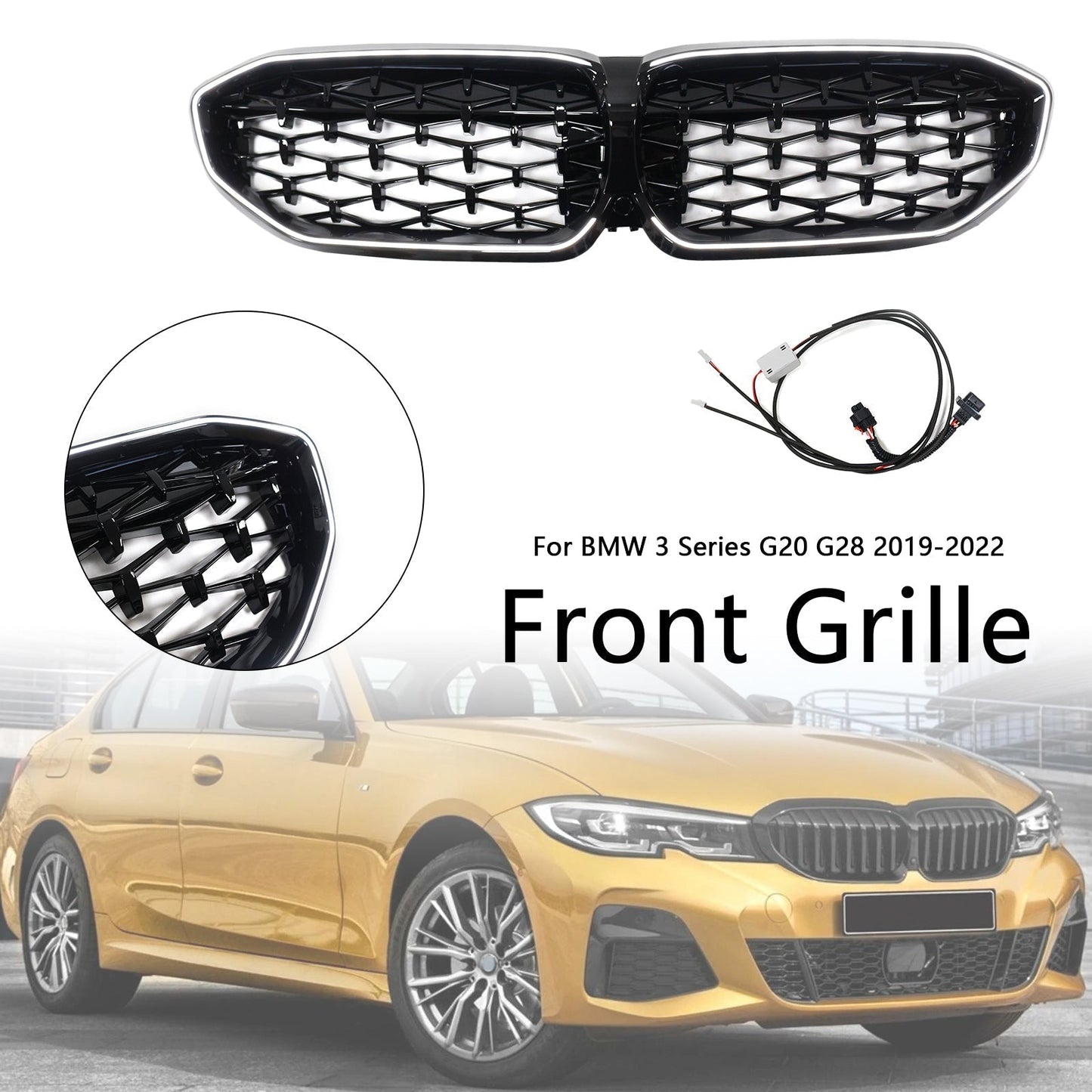2019-2022 BMW 3 Series G20 Black Diamond Kidney Grille Grill 51138072085