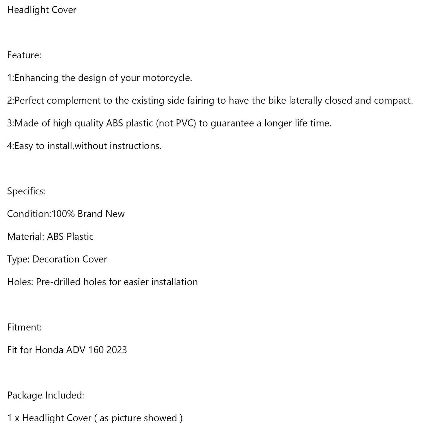 Protector de plástico ABS para faro delantero de Honda ADV 160 2023