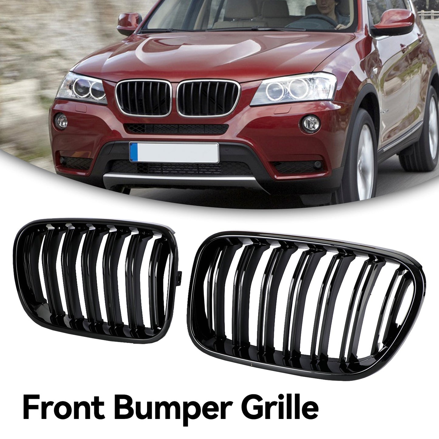 2010-2014 BMW X3 F25 xDrive28i/xDrive35i/xDrive20d/xDrive30d Gloss Black Grille Front Bumper Kidney Grill