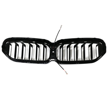 BMW 5 Series G30 G38 2021-2024 Black Front Kindey Grill Air Intake Radiator Double Slat Grille W/ LED Strip Light