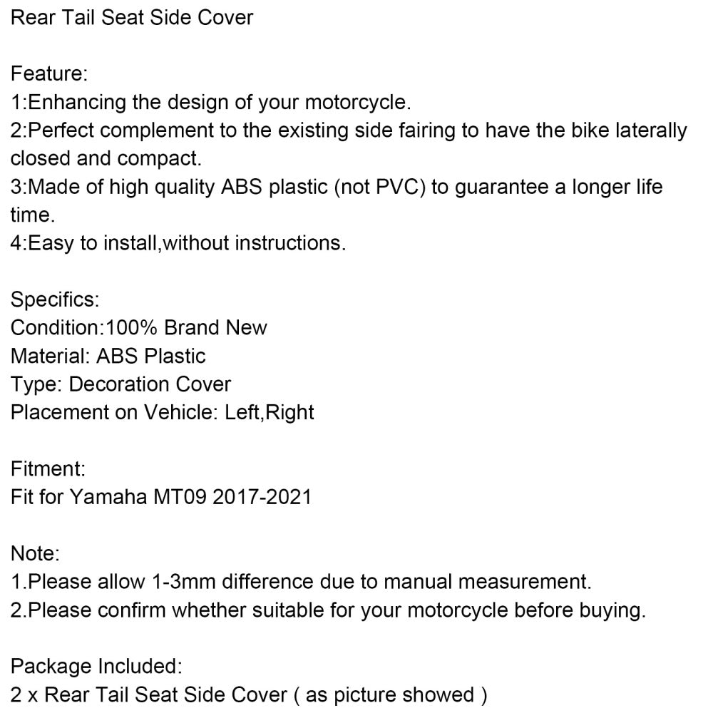 Carbon Rear Tail Seat Side Cover Fairing For Yamaha MT-09 FZ09 2017-2021