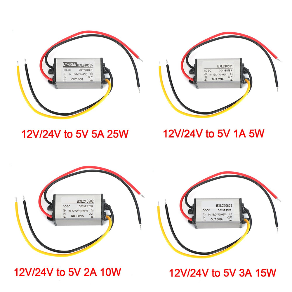 12V/24V to 5V 5A 25W Waterproof Converter Step Down Volt Module Power Supply, 12/24V-5V-3A