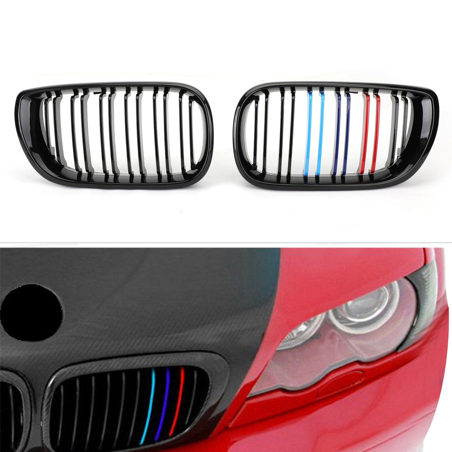 BMW 2002-2005 3 Series E46 4 Door 3 Colors Front Kidney Grille Double Rib