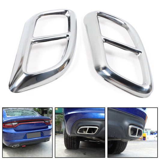 2PCS Stainless Rear Exhaust Tail Muffler Decor Cover Trim Charger 2015+